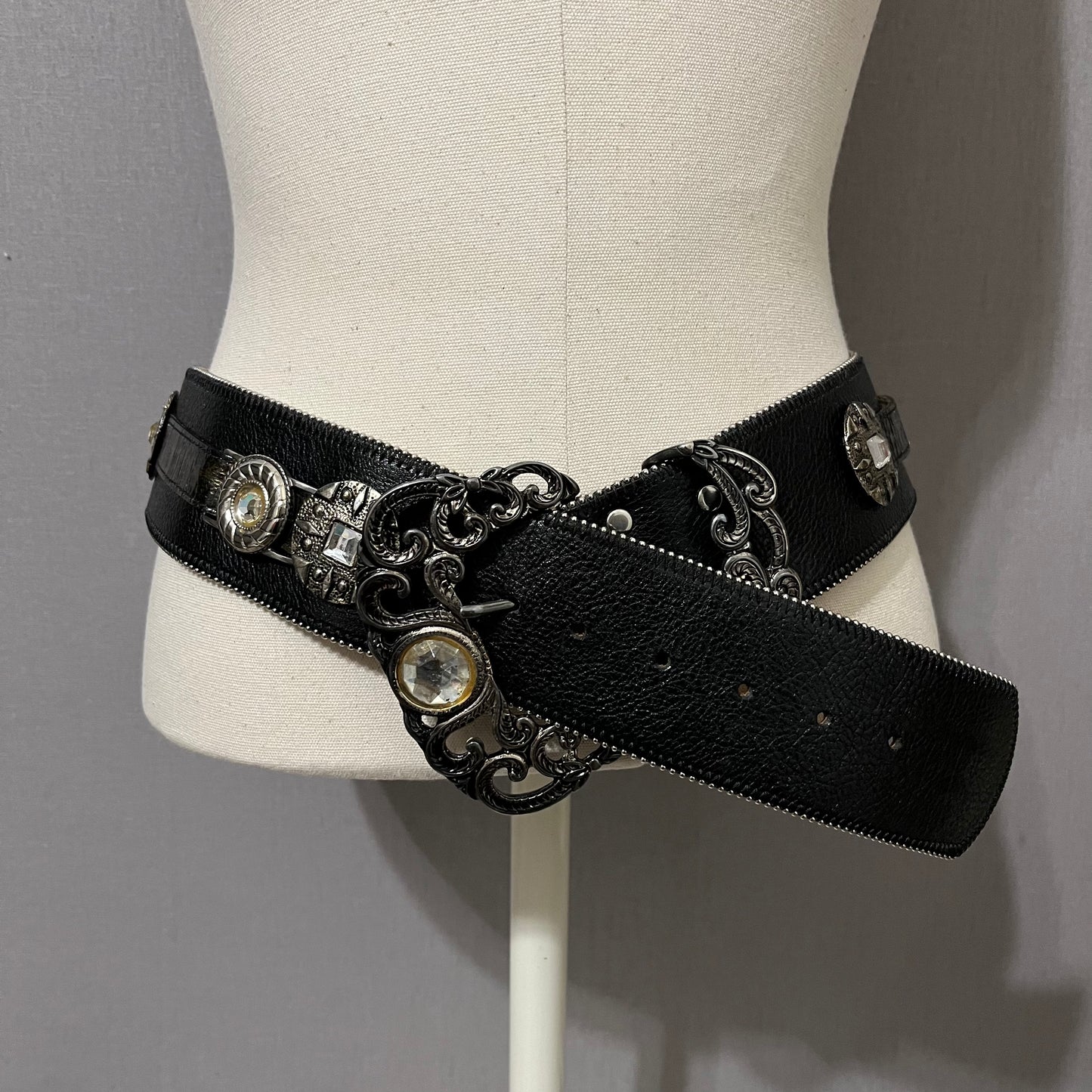 Black Street Ahead Wide Leather Western Gunmetal Buckle Belt Sz-L-XL