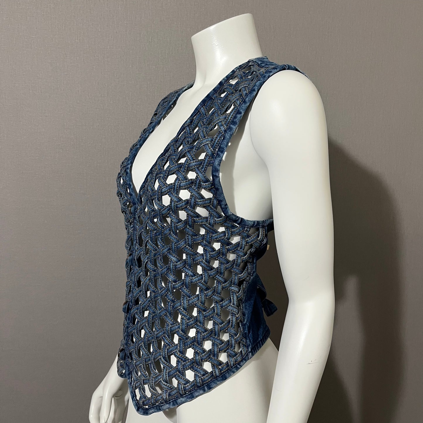 Vintage Denim Rare Open Stitched Cotton Vest Sz-Medium