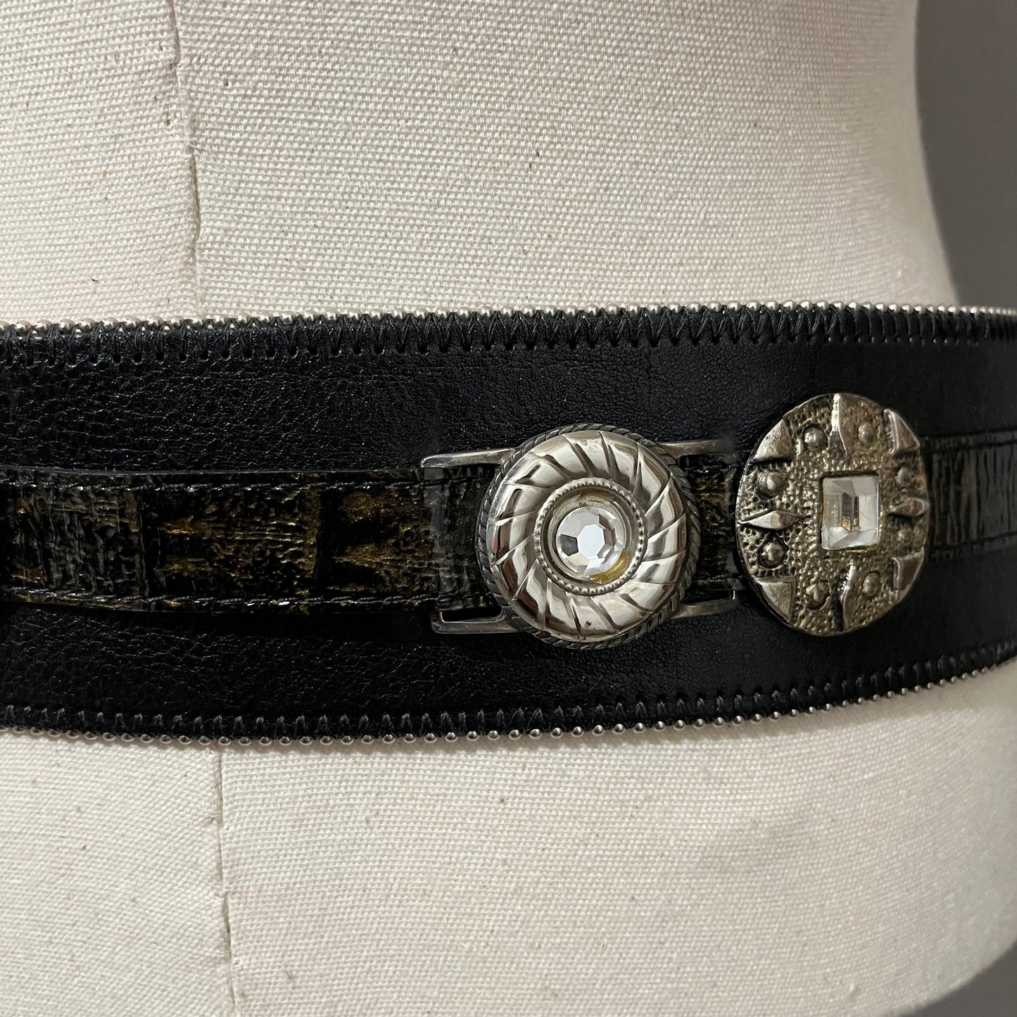 Black Street Ahead Wide Leather Western Gunmetal Buckle Belt Sz-L-XL