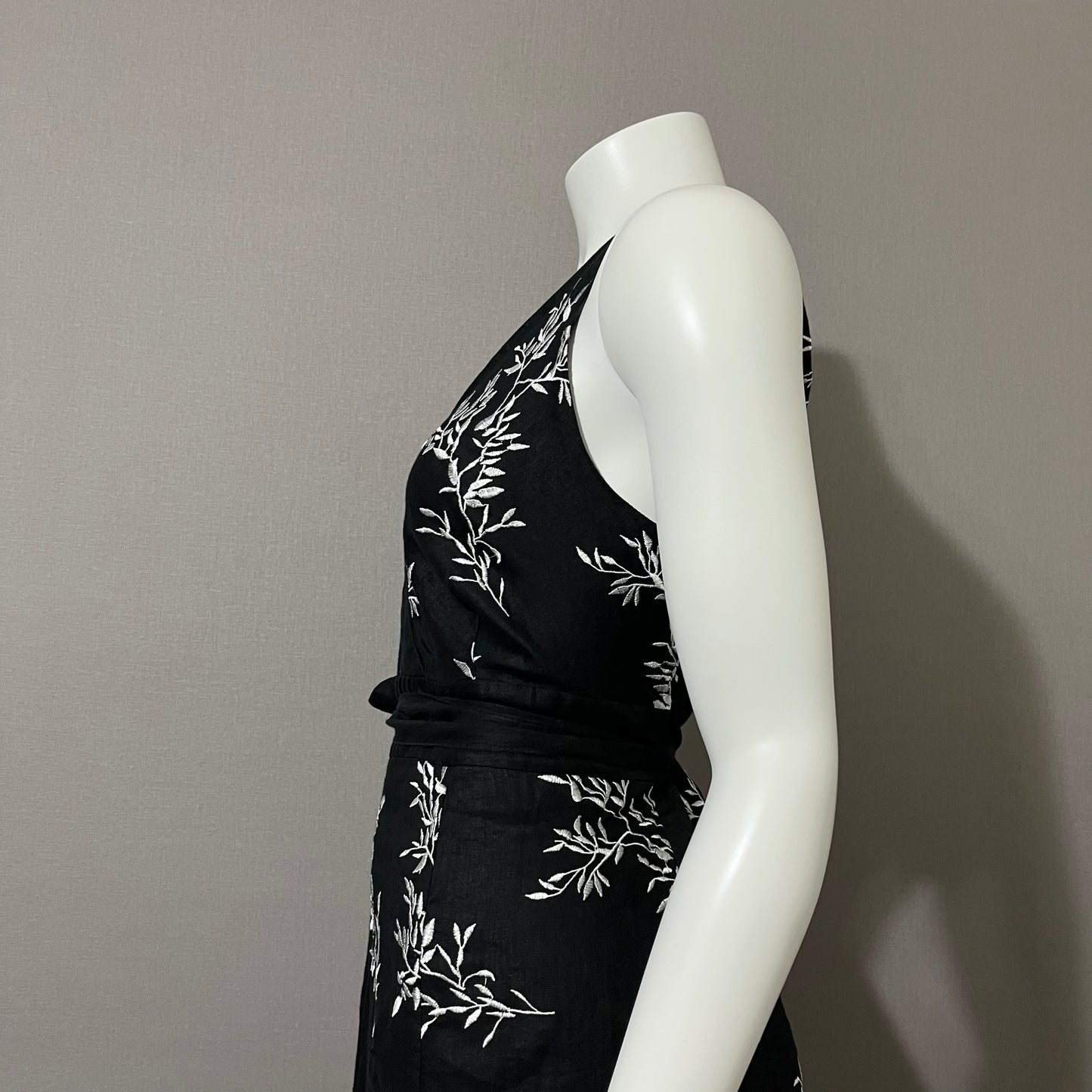 Linen Peter Nyard Black Sleeveless Floral Print MIDI Dress Sz-16