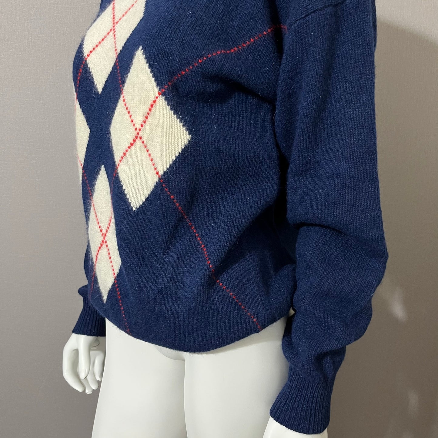 Vintage Rafaella Blue Mohair Blend Argyle Print Sweater Sz-Large