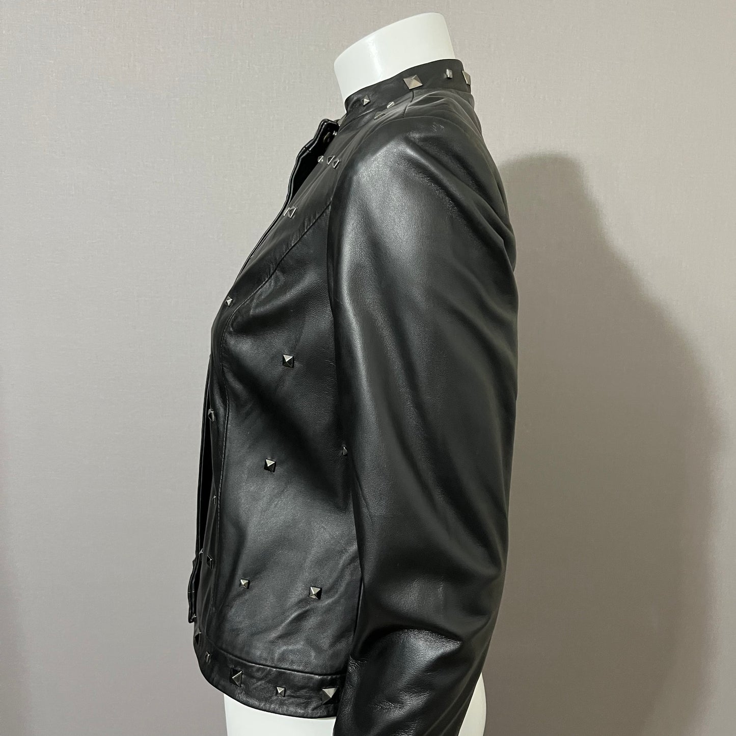 Leather Yvonne & Marie Silver Studded Black Moto Leather Jacket Sz-6 Small