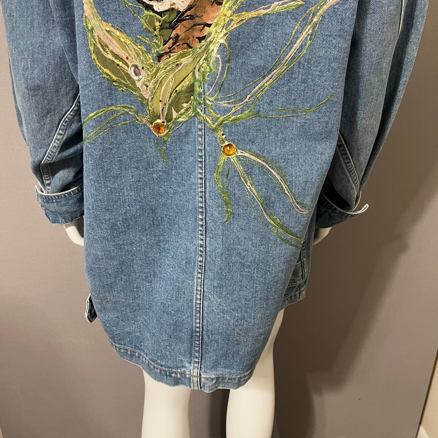 Cotton Denim Sunbelt Tiger Graphic Print Oversized Jacket Sz-Med-Large