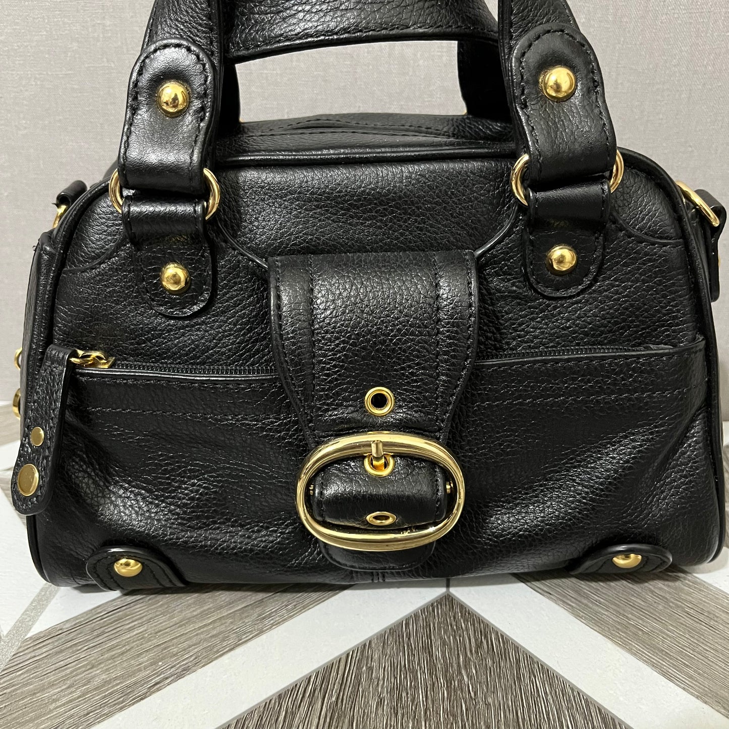 Max New York Black Mini Leather Hand Bag