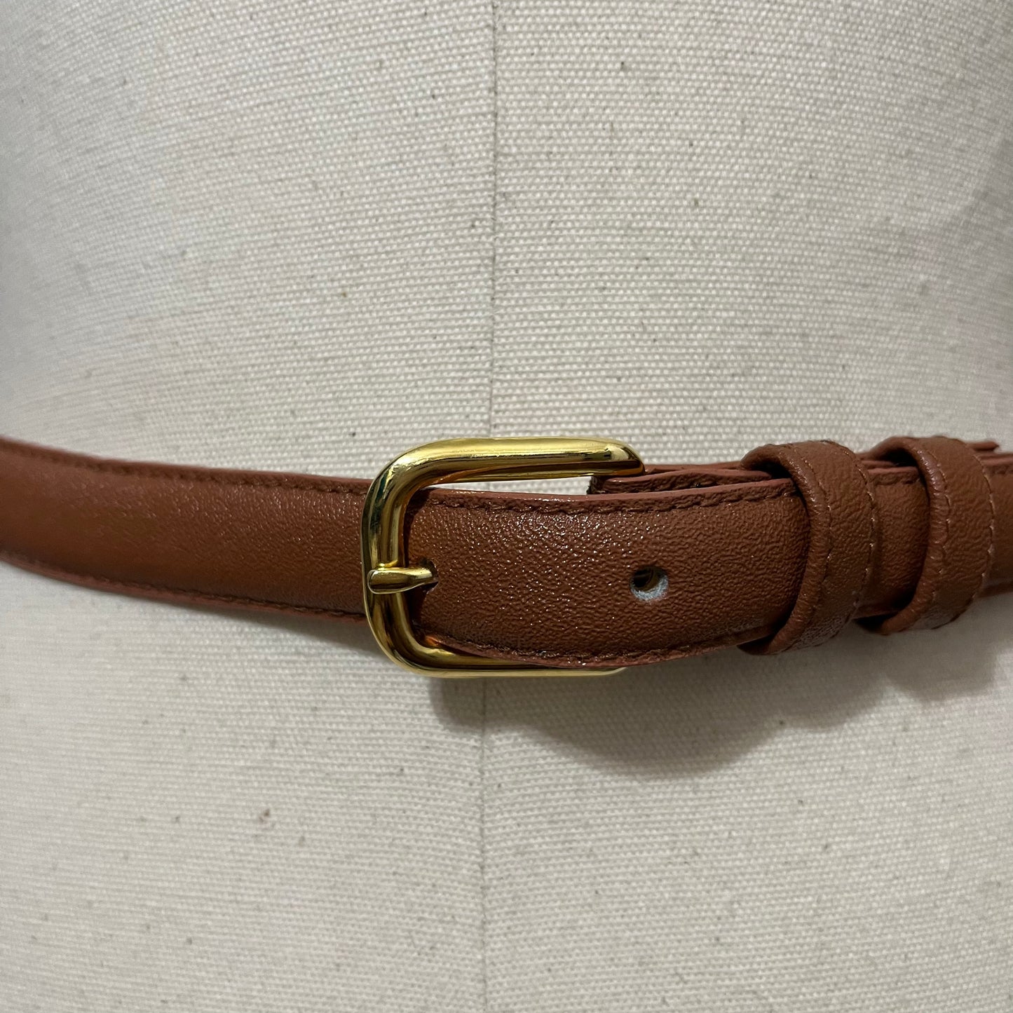 Vintage Leather Brown Skinny With Gold Buckle Belt Sz-Medium