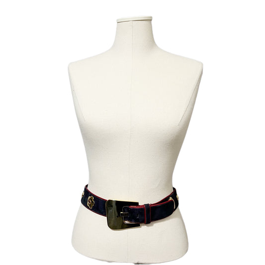 Vintage Escada Blue Suede With Red Leather Trim Belt Sz-40