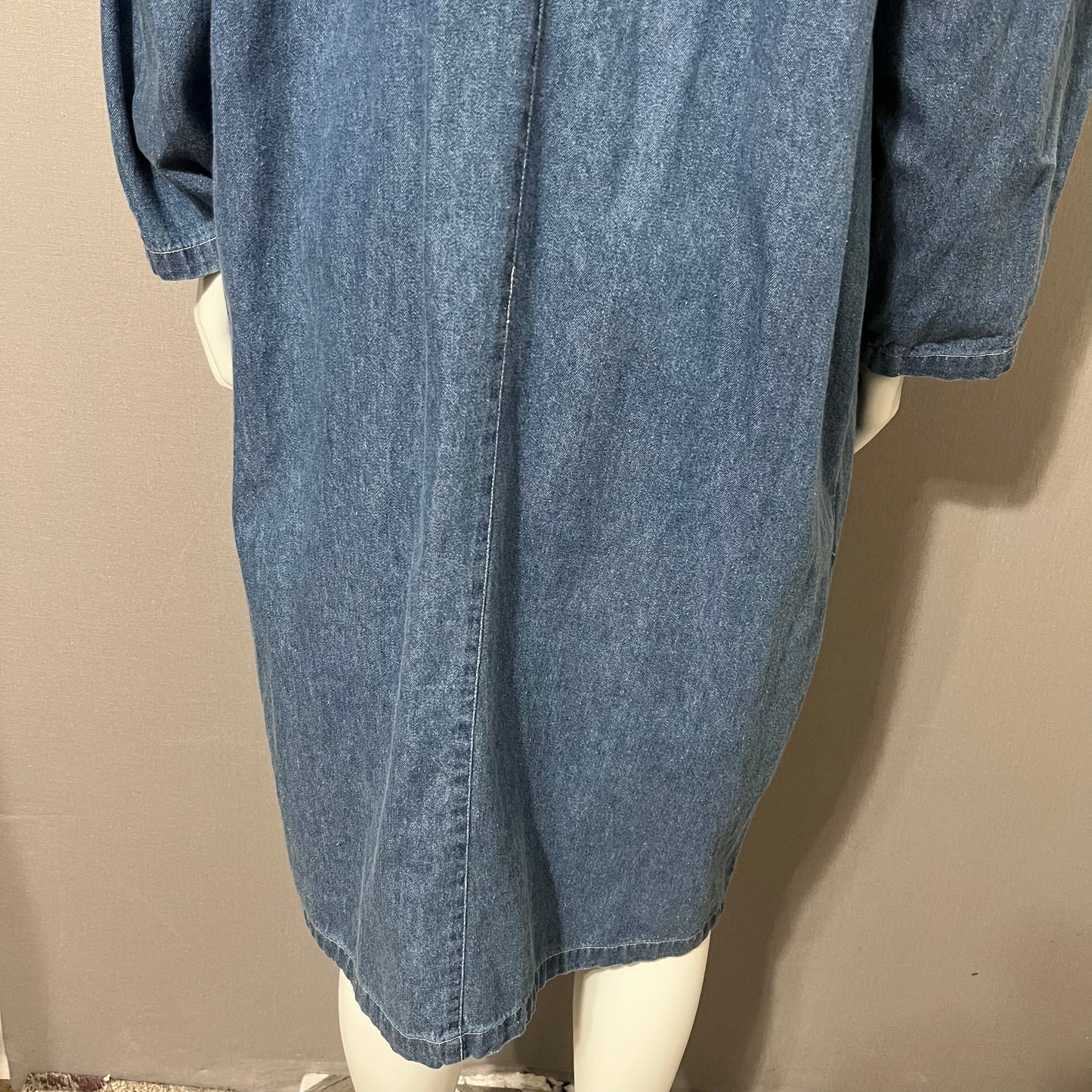 Vintage Panorama Denim Jeweled Cotton Long Sleeve Midi Dress Sz-Large