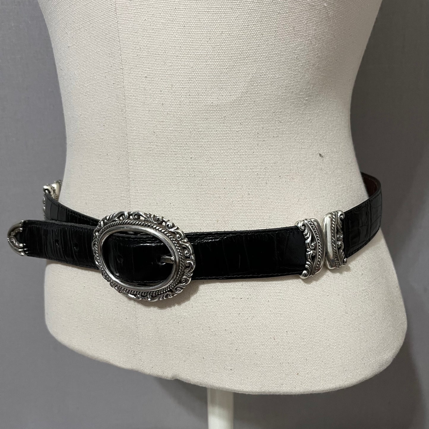 Vintage Brighton Silver Buckle Reversible Black/Brown Leather Belt Sz-Large