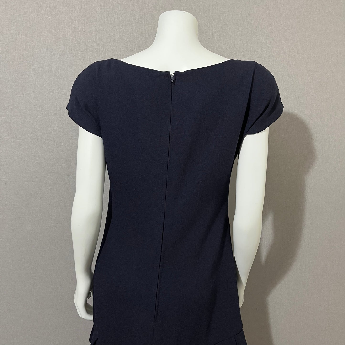 Vintage Carolyne Roehm Navy Shift Drop Waist Pleated Hem Dress Sz-10