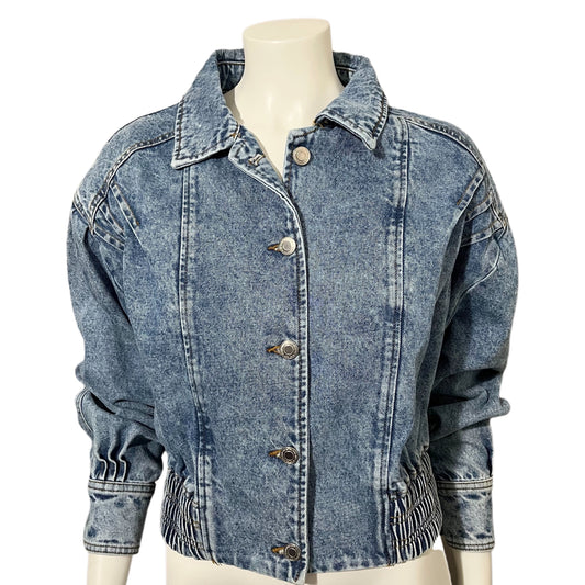 Denim Cropped Rare Snap Button 100% Cotton Jacket Sz-Large