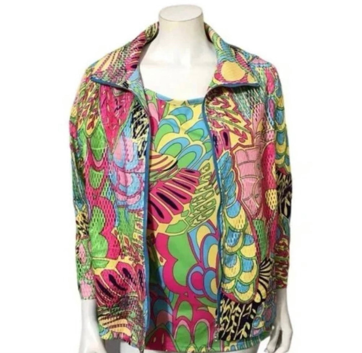 Pleats Collection Multicolored Artsy Tank & Jacket Sz-Medium