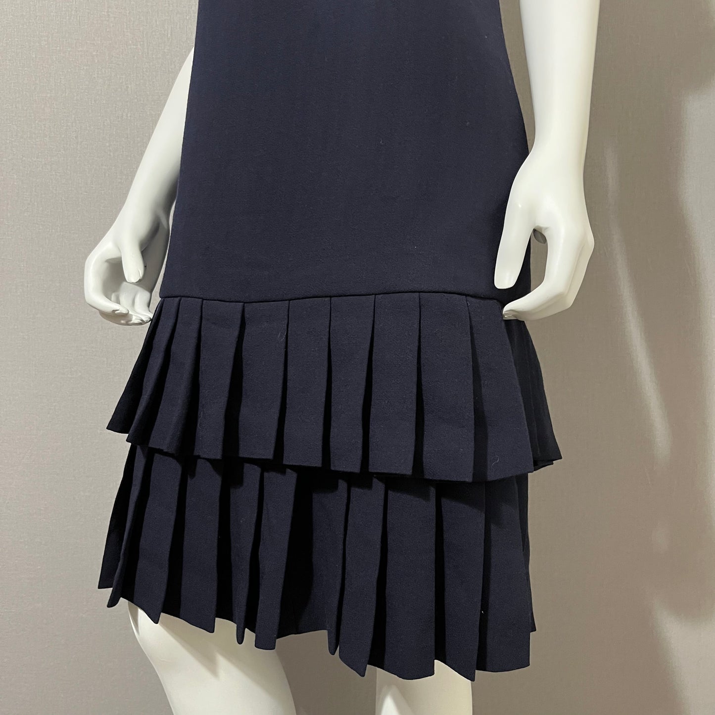 Vintage Carolyne Roehm Navy Shift Drop Waist Pleated Hem Dress Sz-10