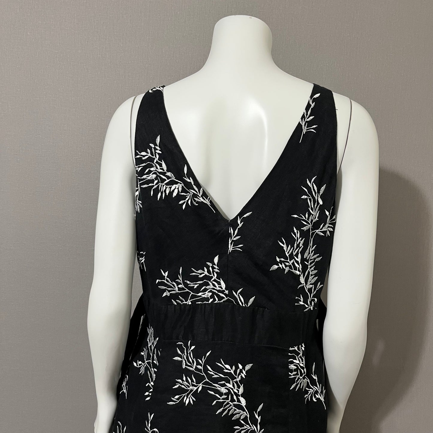 Linen Peter Nyard Black Sleeveless Floral Print MIDI Dress Sz-16