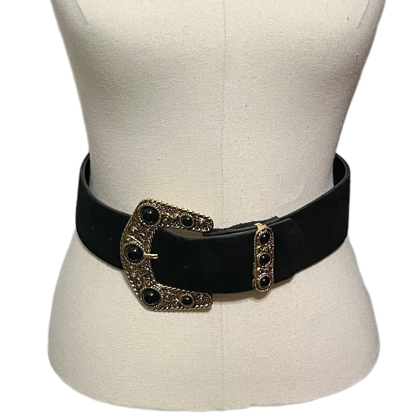 Vintage Black Suede Leather Belt Sz-Small