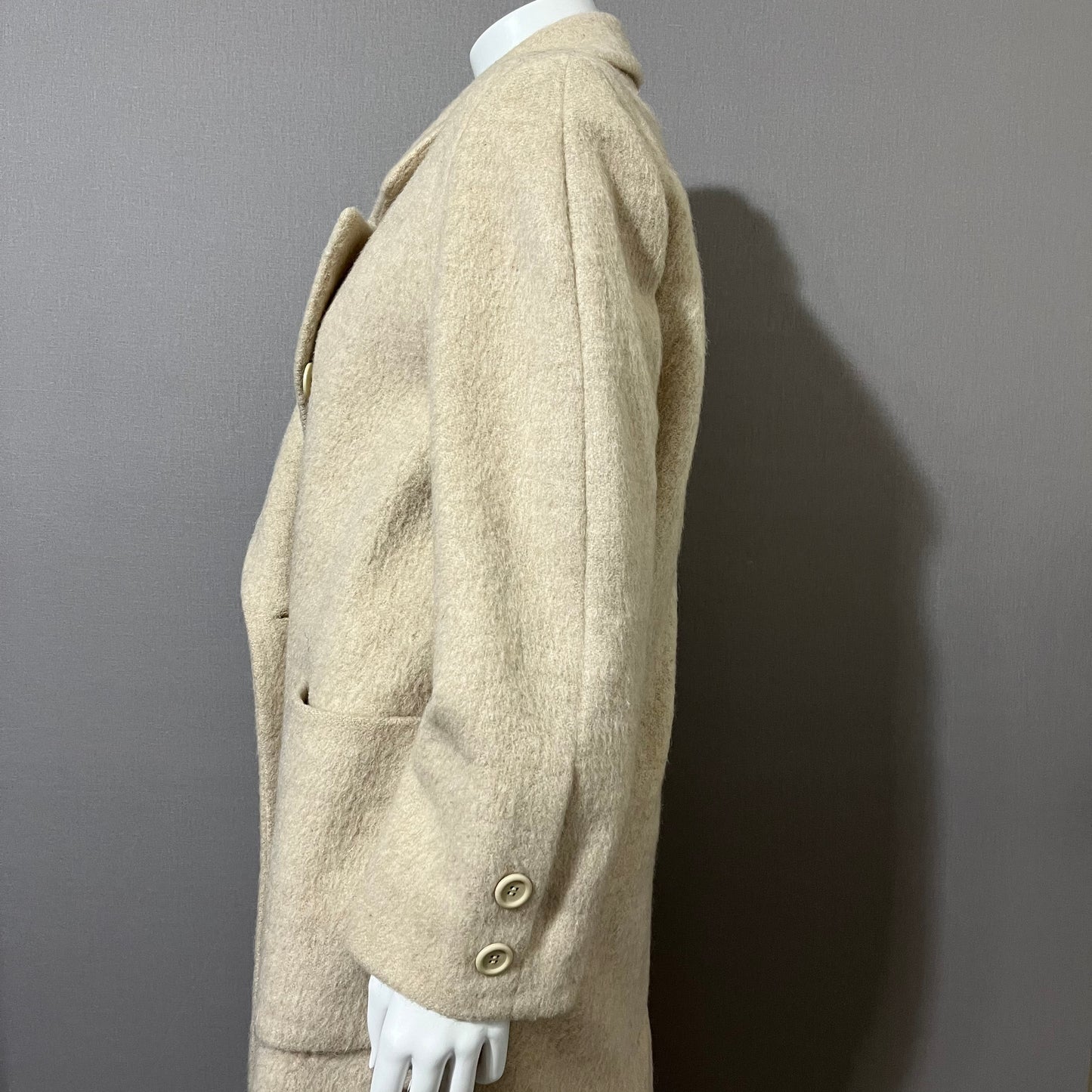 Vintage Anne Klein Wool/Mohair Blend Cream Longline Coat Sz-8