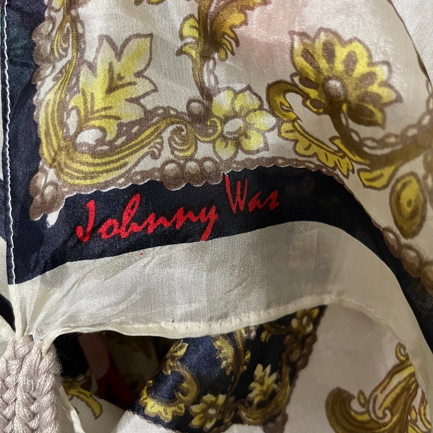 Johnny Was Floral Silk With Tassels Scarf OS