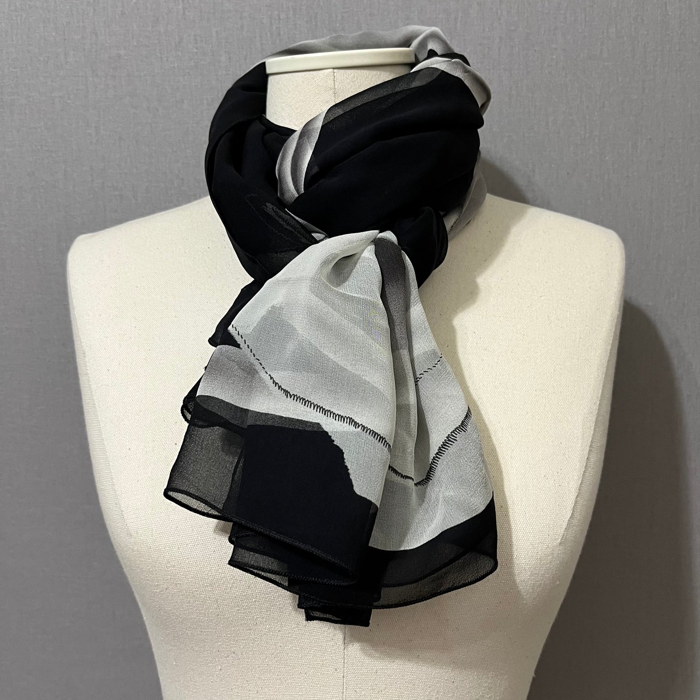 Gottex Black/ White Floral Sheer Silk Scarf