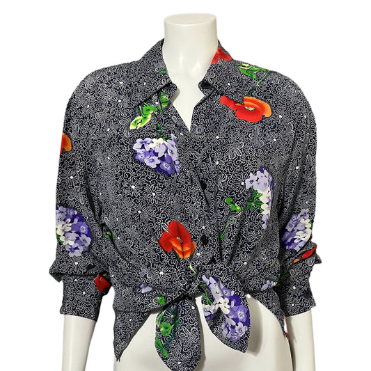 Silk Diane Von Furstenberg Floral Print Button Down Blouse Sz-Medium