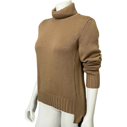 Blue 100% Lana Wool Camel Tan Turtleneck High Low Sweater Sz-Medium