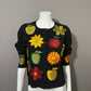Cotton Black Fruit Embroidered Open Front Blazer Sz-Medium