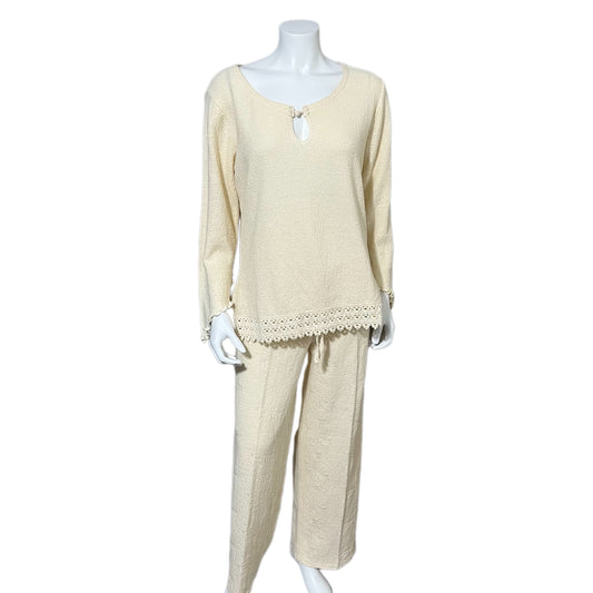 Pubenza Cream Cotton 2-PC Pant Lounge Set Sz-XL