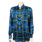 Vintage Escada Blue Stripe 100% Silk Gold Button Blouse Sz-8