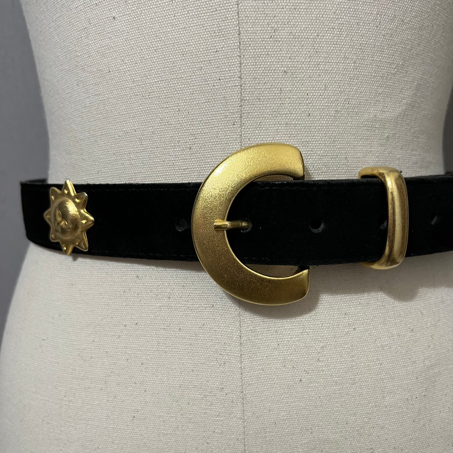 Vintage Black Suede Leather With Gold Sun, Moon, Stars Sz-Medium