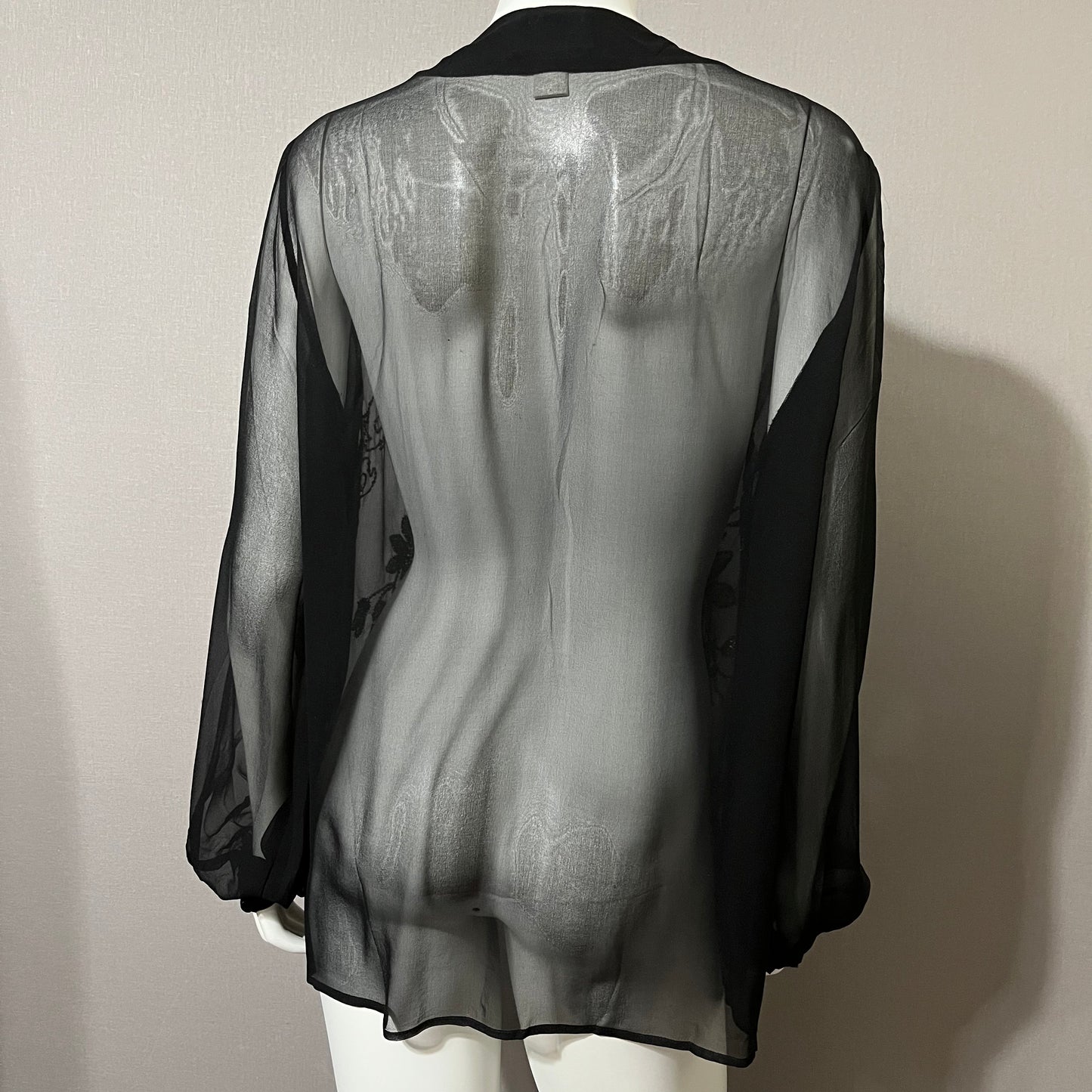 Neiman Marcus Black Beaded Sheer 100% Silk Top Sz-Large