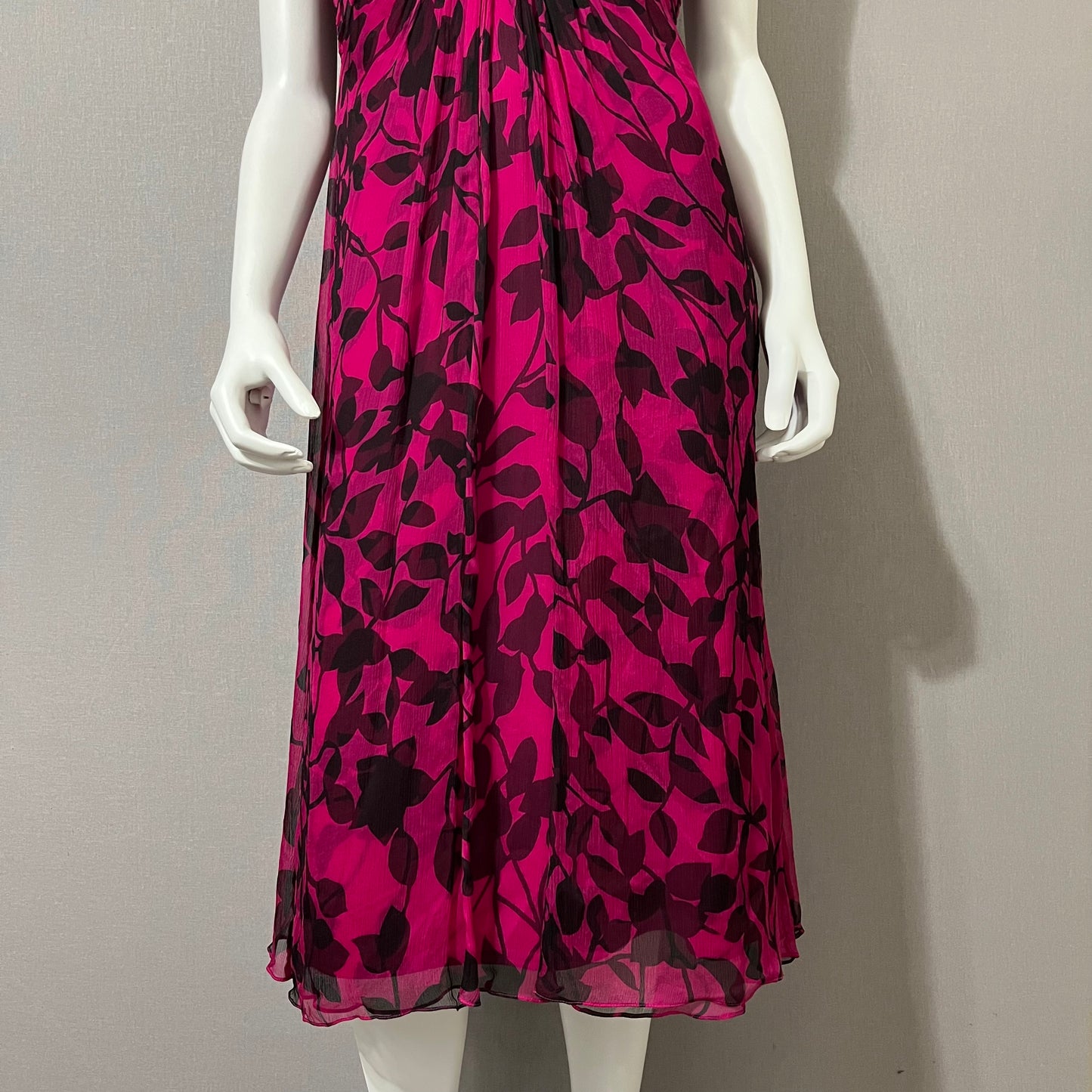 Silk Tadashi Pink Floral V-Neck Flowy Dress Sz-Medium