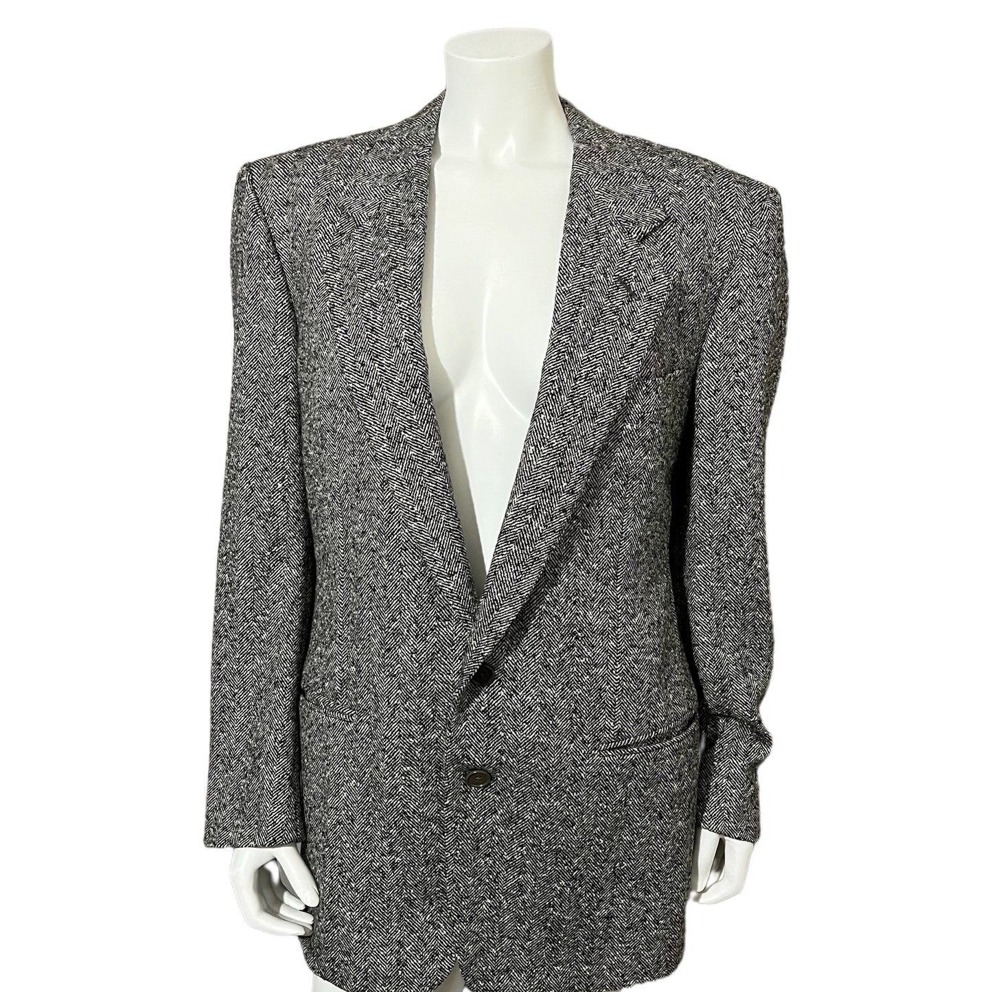 Emenegildo Zegna 100% Wool Herringbone Black/White Sport Jacket Sz-52R. Large/Xtra Large