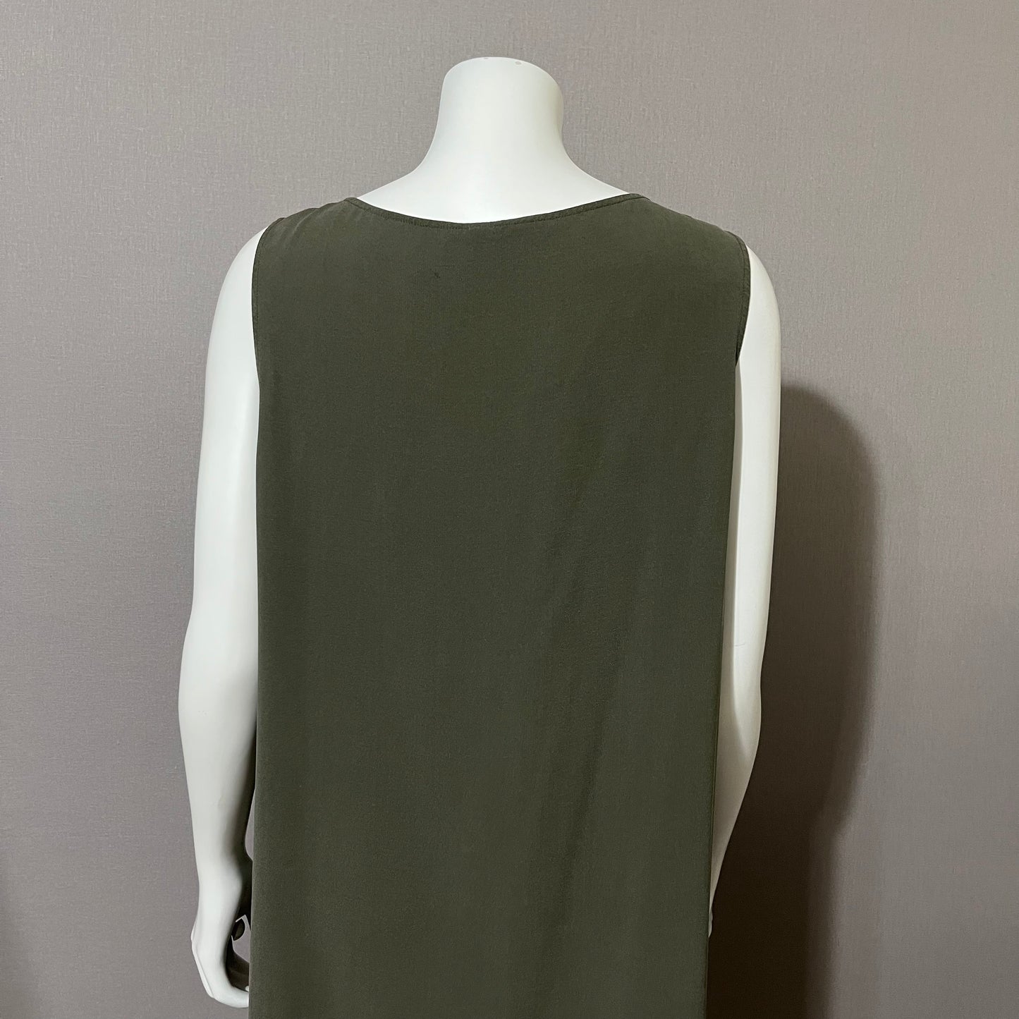 Eileen Fisher Sage Green 100% Silk Shift High Low Dress Sz-Large