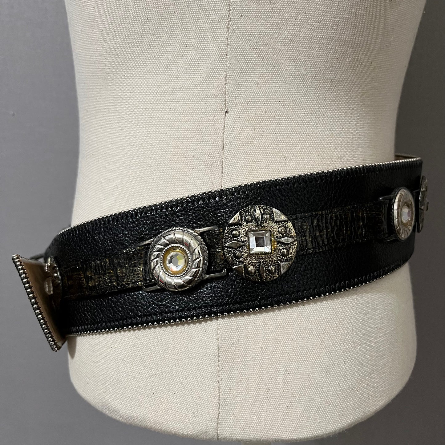 Black Street Ahead Wide Leather Western Gunmetal Buckle Belt Sz-L-XL