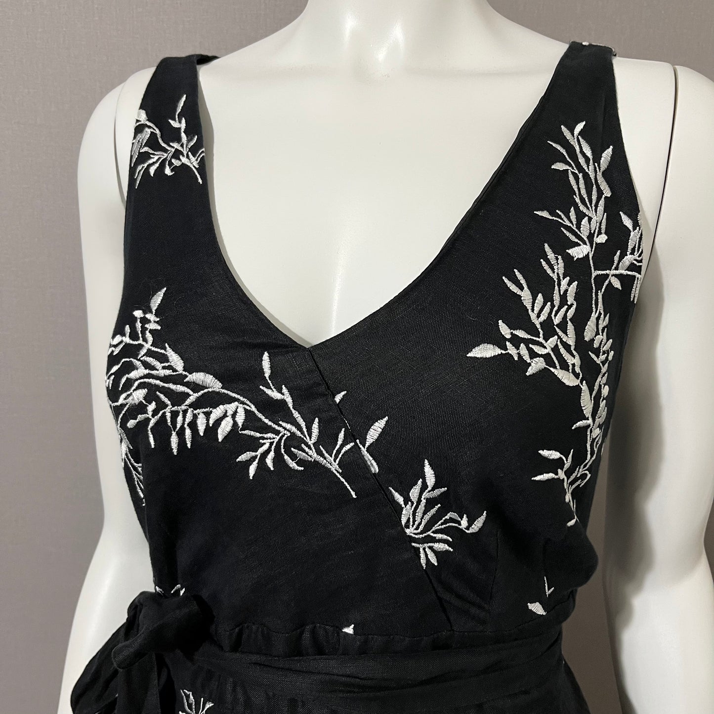 Linen Peter Nyard Black Sleeveless Floral Print MIDI Dress Sz-16