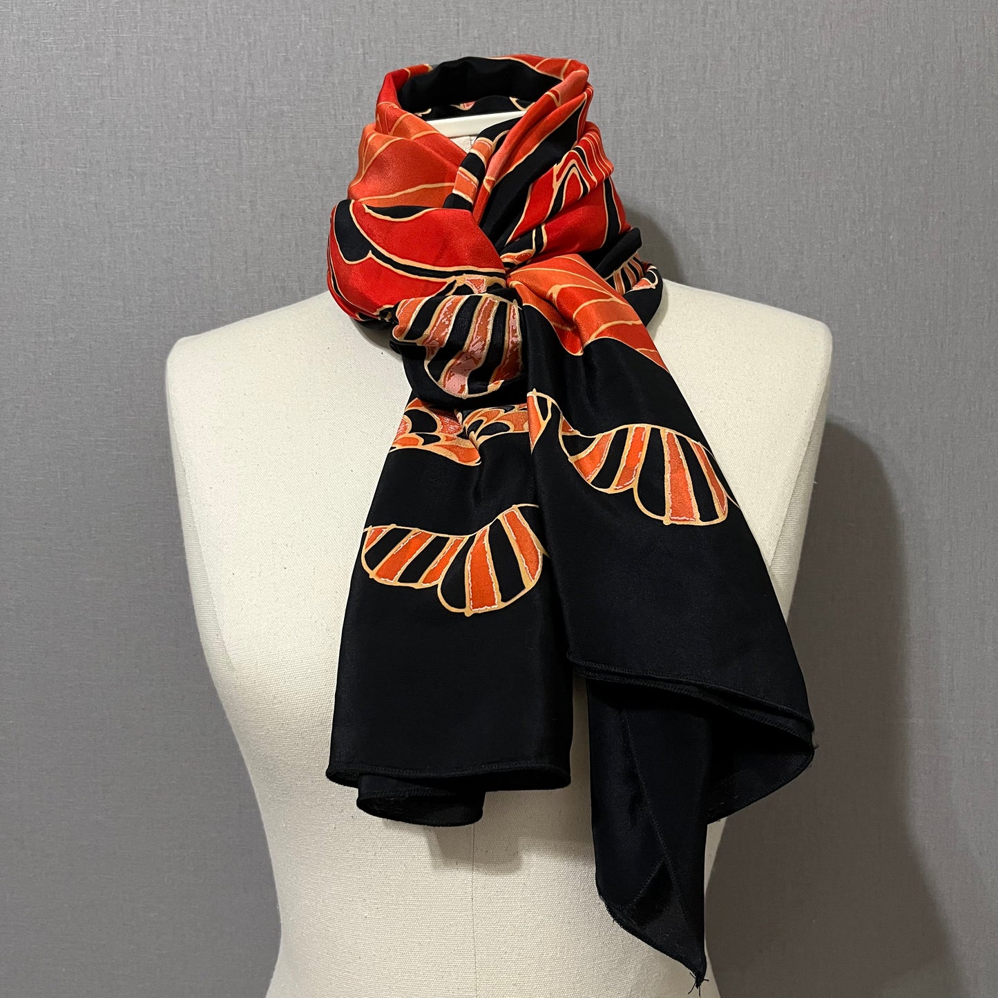 Gottex Tomato/Black/Navy/Gray 100% Silk Made In Italy Scarf