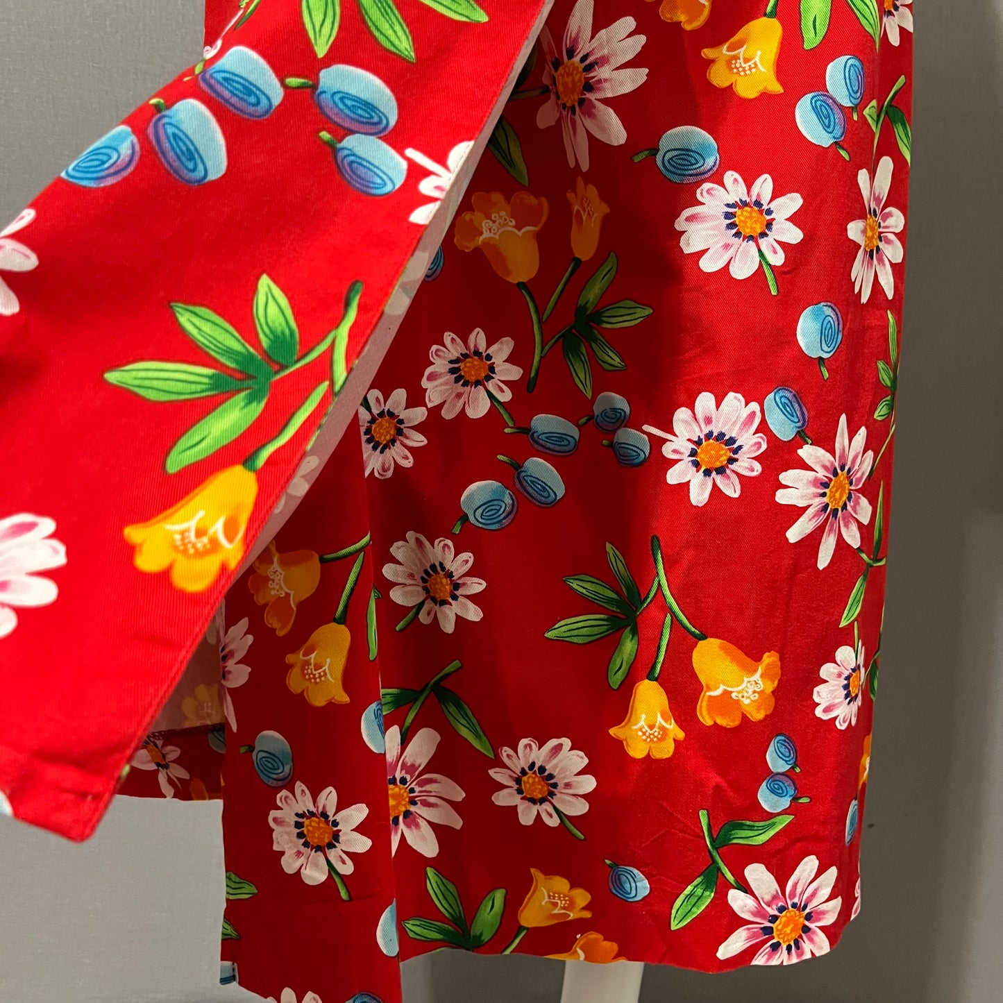 Vintage Floral Red Wrap Maxi Cotton Skirt Sz-Xtra Large