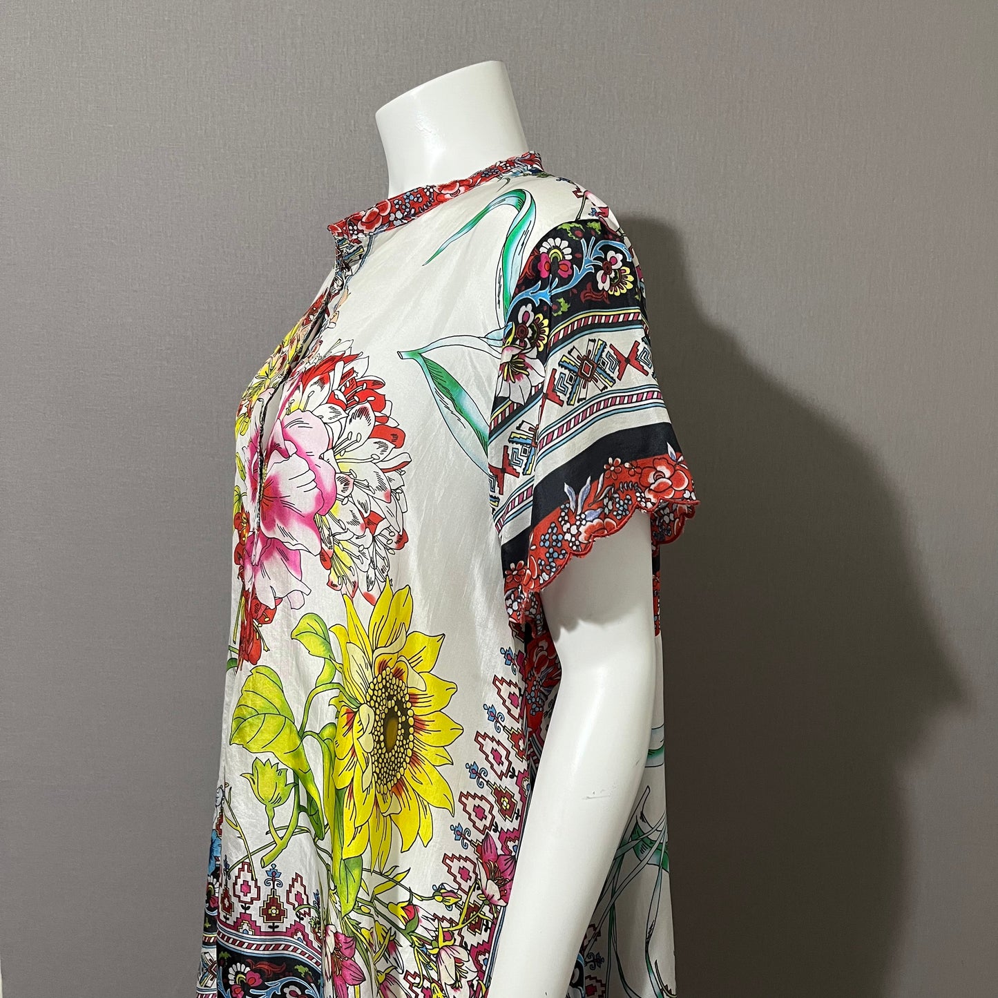 Johnny Was Silk Floral Tunic Top Sz-Large