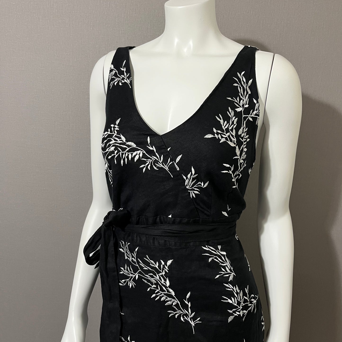 Linen Peter Nyard Black Sleeveless Floral Print MIDI Dress Sz-16