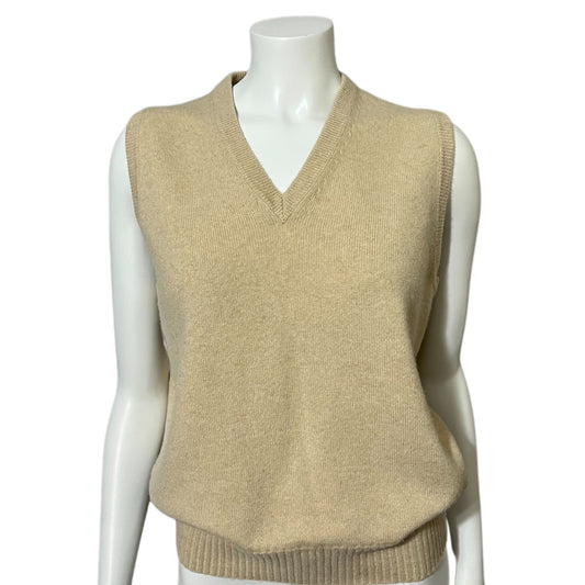 Vintage Mark Shale Camel Color V-Neck Pure Cashmere Sweater Vest Sz-Large