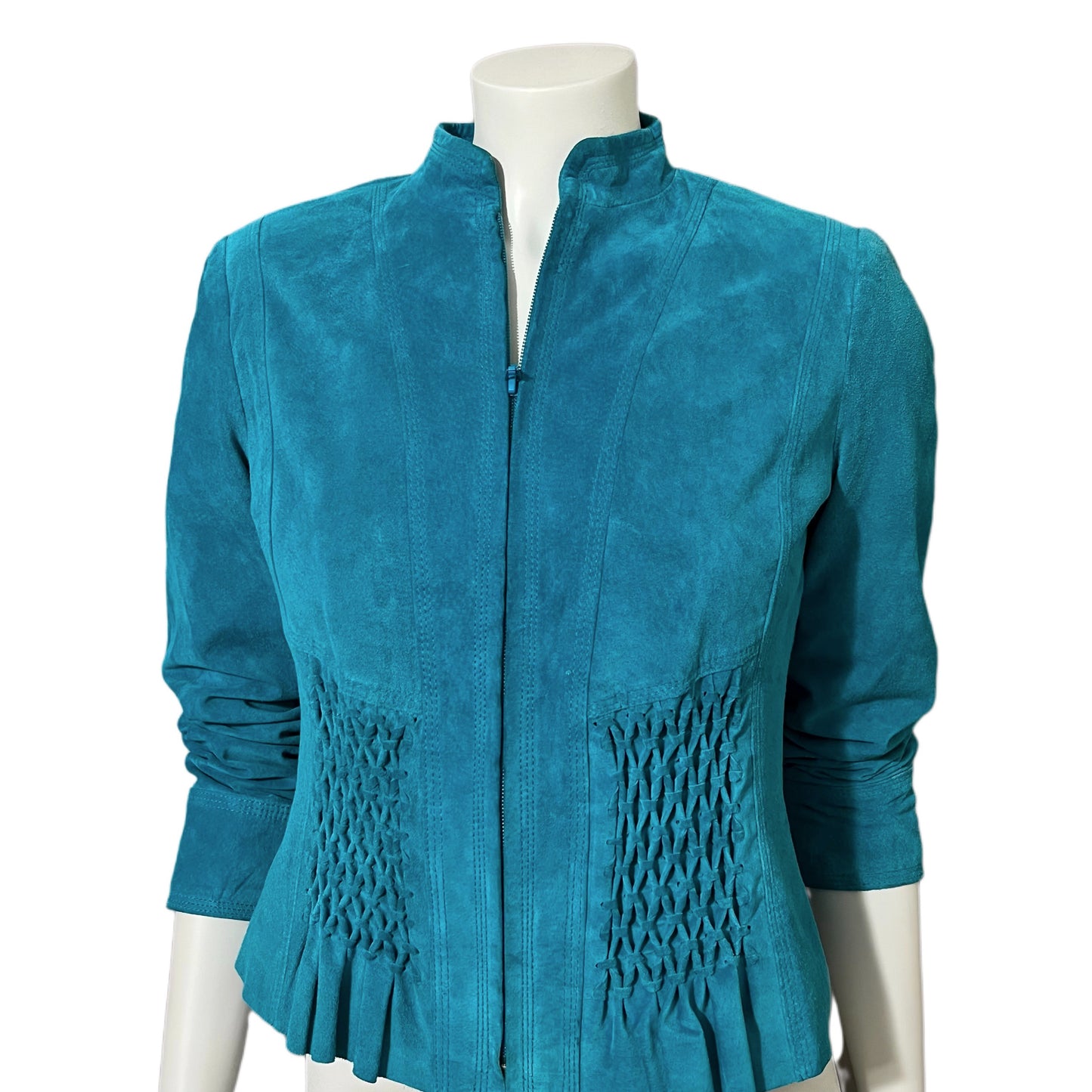 Vintage Yvonne & Marie Turquoise Suede Leather Jacket Sz-4