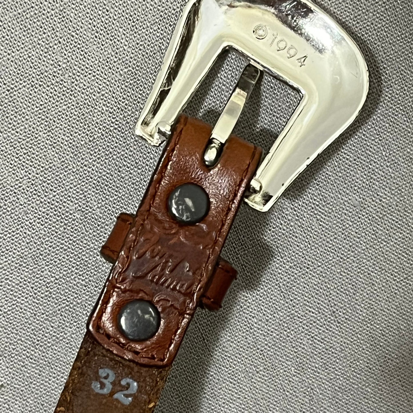 Tony Lama Brown Leather Silver Hardware/Buckle Skinny Belt Sz-32