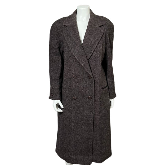 Vintage J.G Hook Herringbone Longline Pure Wool Coat Sz-Large/Xtra Large