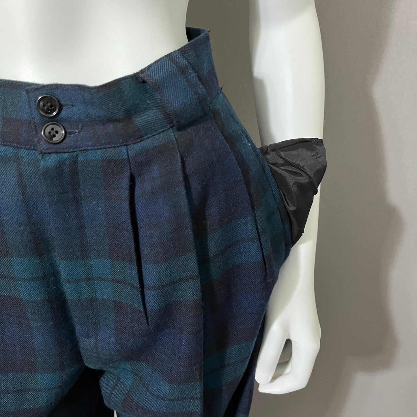 Wool Vintage Green/Navy Plaid High Waist Pants Sz-10 or Medium