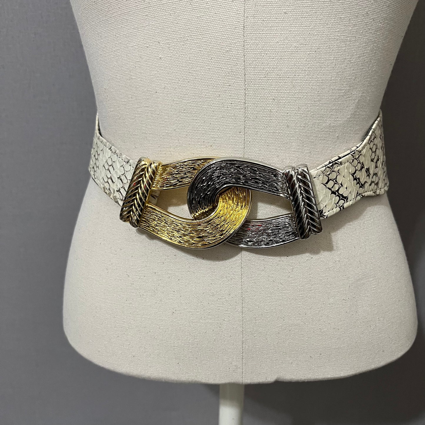 Vintage Rare Genuine Snake Skin Gold/Silver Buckle Adjustable Belt M-XL