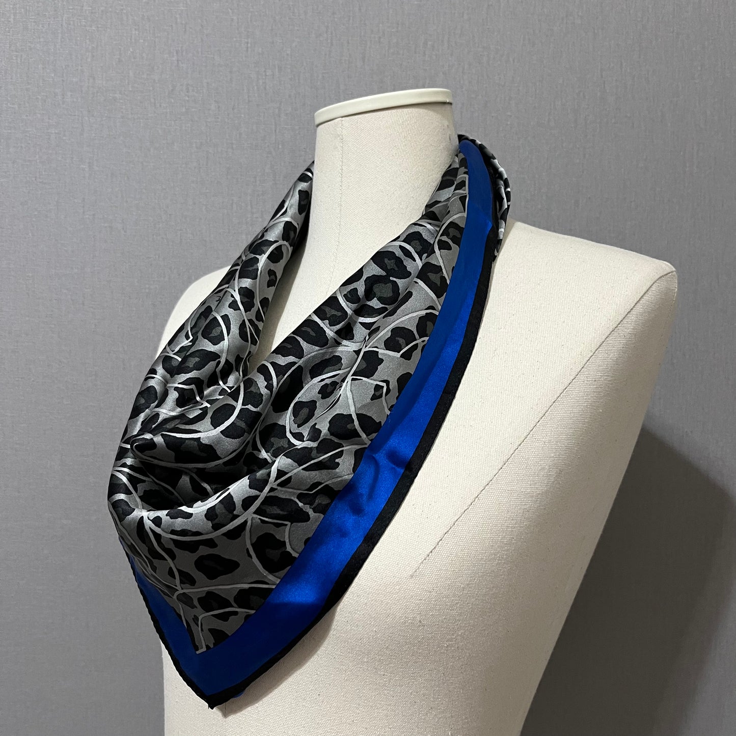 Coach Signature Blue/Silver/Black Animal Print Silk Scarf