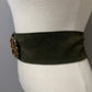 Vintage Olive Green Wide Suede Leather With Floral Buckle Belt Sz-XL