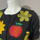 Cotton Black Fruit Embroidered Open Front Blazer Sz-Medium