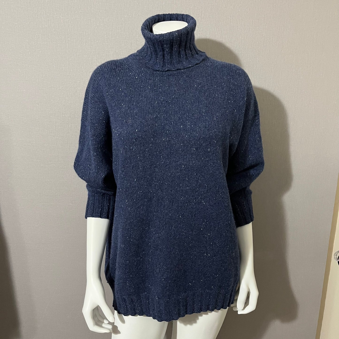 Johnstons Cashmere Blue Marled Chunky Turtleneck Sweater Sz-Lg-XL