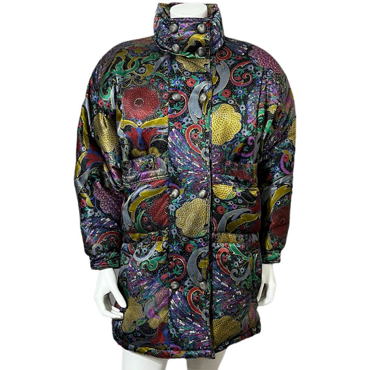 Vintage Bill Blass Paisley Peacock Feather Down Winter Coat Sz-Medium