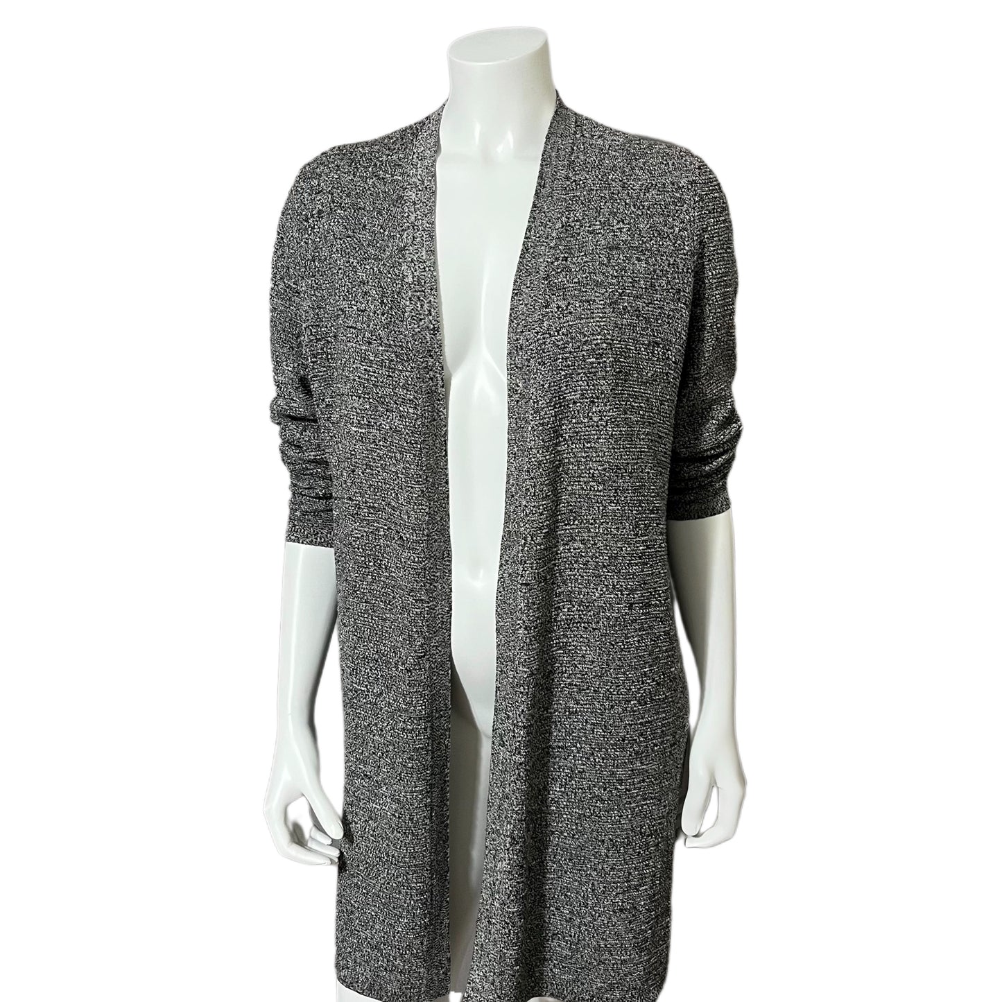 Eileen Fisher Marled Black/ White Silk/Linen Blend Open Cardigan Sz-Medium