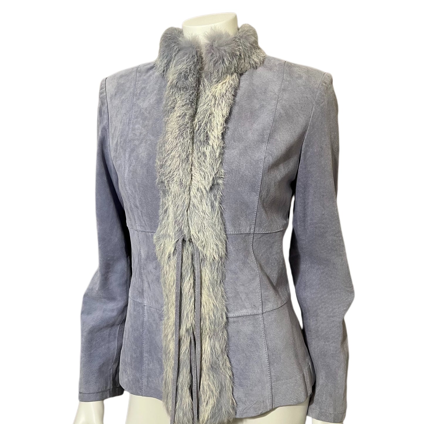 Vintage Revue Light Blue Rabbit Fur Trim Suede Leather Sz-6
